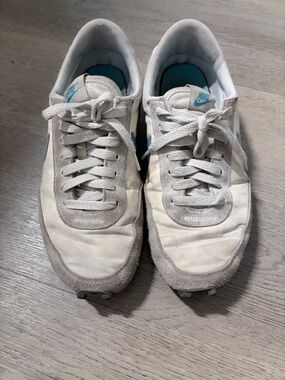 Nike White and Light Gray Sneakers with Blue Logo